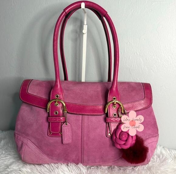 Coach Handbags - y2k COACH Vintage 2004 Pink Hampton Suede SOHO Flap Satchel